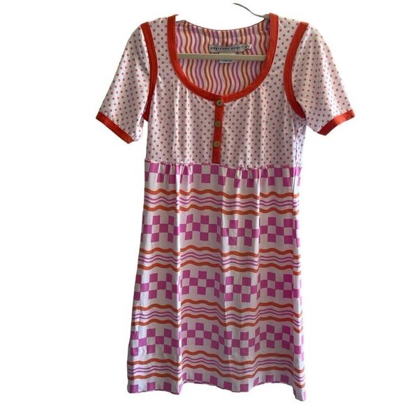 Gretchen Scott Colorful Pink Orange Polka Dot Printed Shirt Dress Women’s Small - Picture 1 of 5